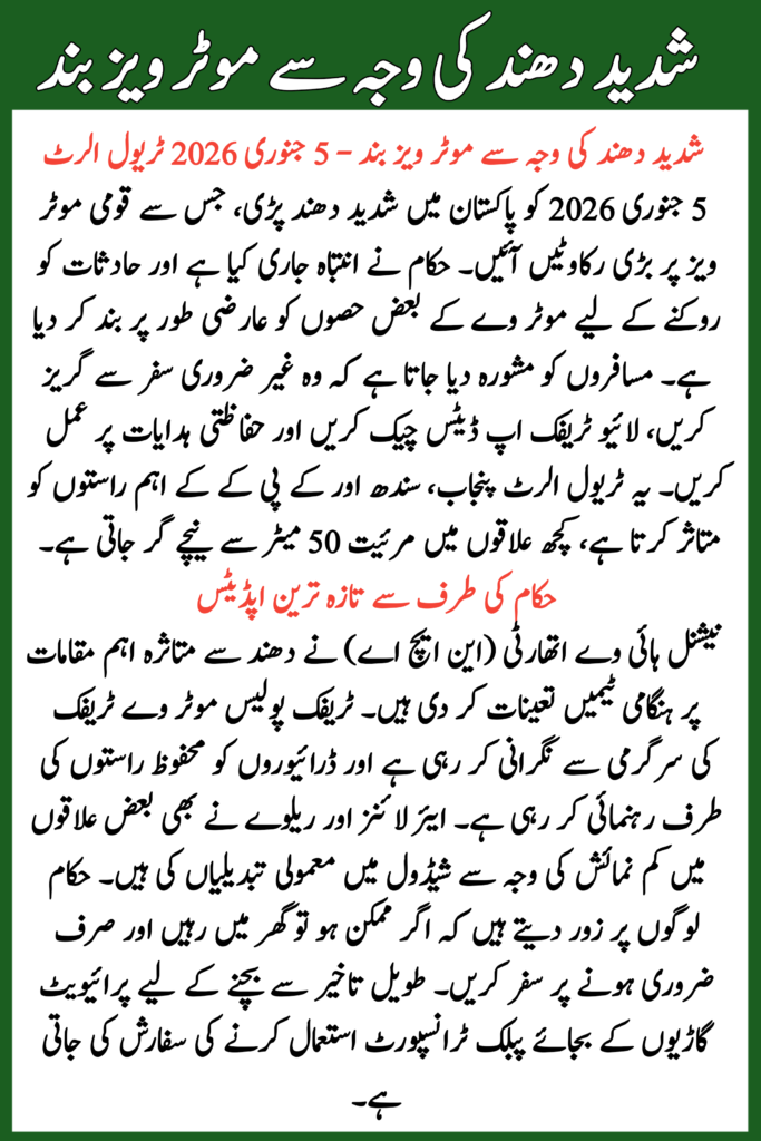 Fog Update Motorway Pakistan