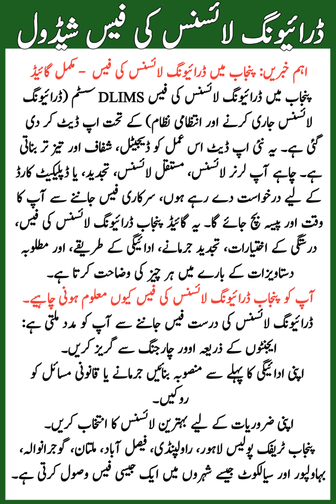 Driving License Fees in Punjab 