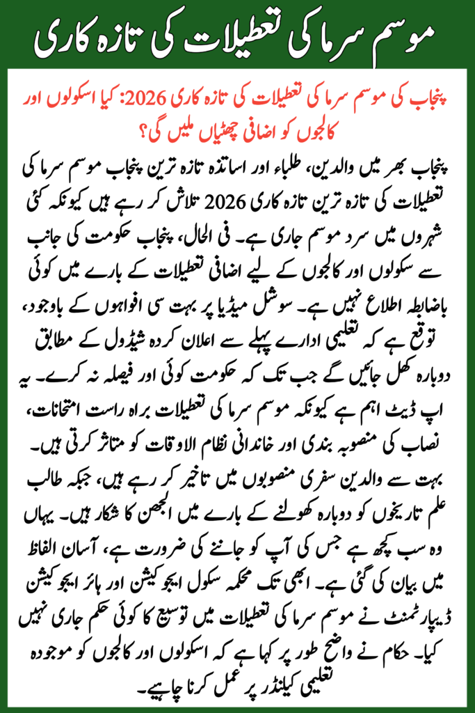 Punjab Winter Vacations Update